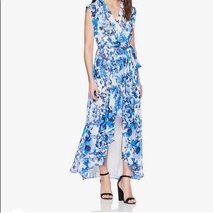 Eliza J. High-Low blue floral wrap dress